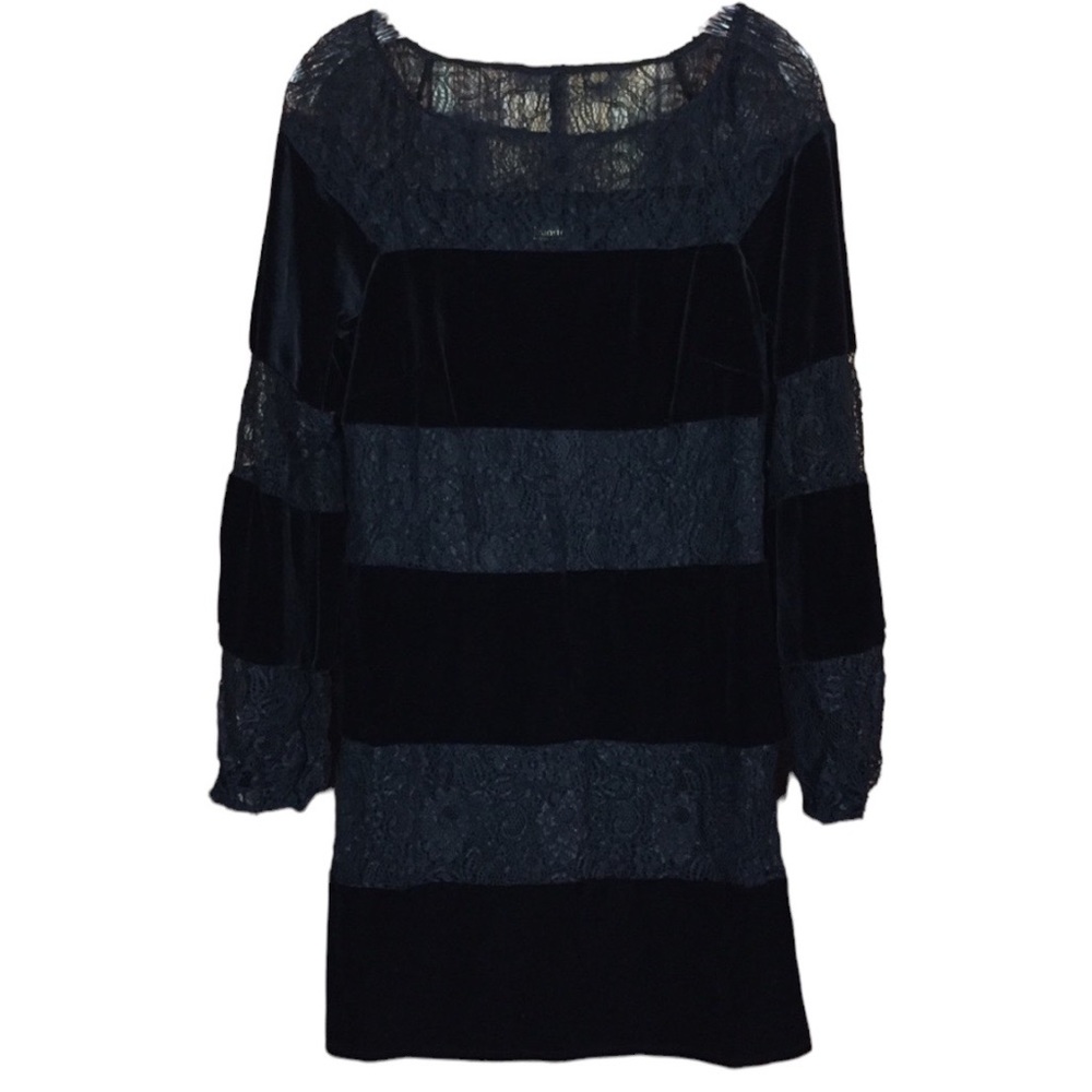 Laundry by Shelli Segal Elegant Black Velvet Lace Long Sleeved Dress Los Angeles